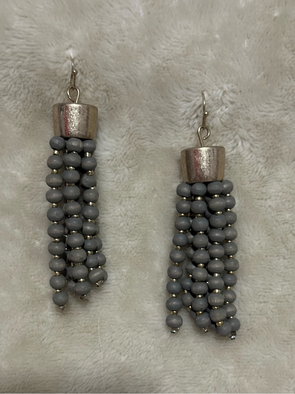 Gray Beaded Tassel Earrings by Plunder - Women Jewelry